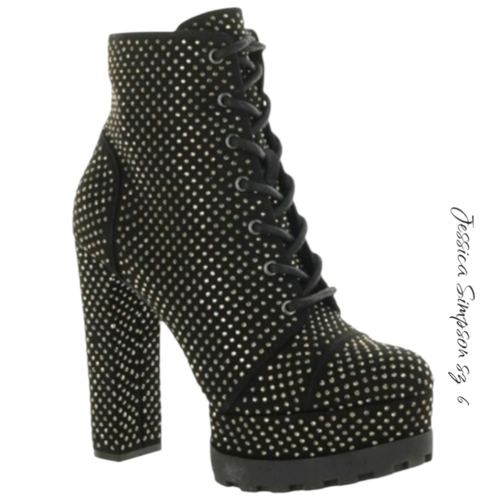 NWT Jessica Simpson Platform sequin Studded Black Boots sz 6